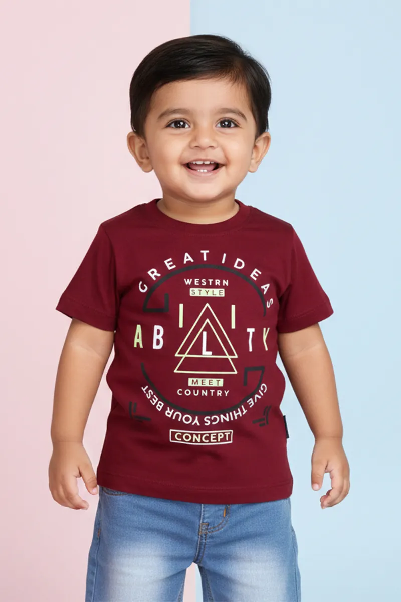 Printed Cotton T-Shirt for Baby Boys - Maroon