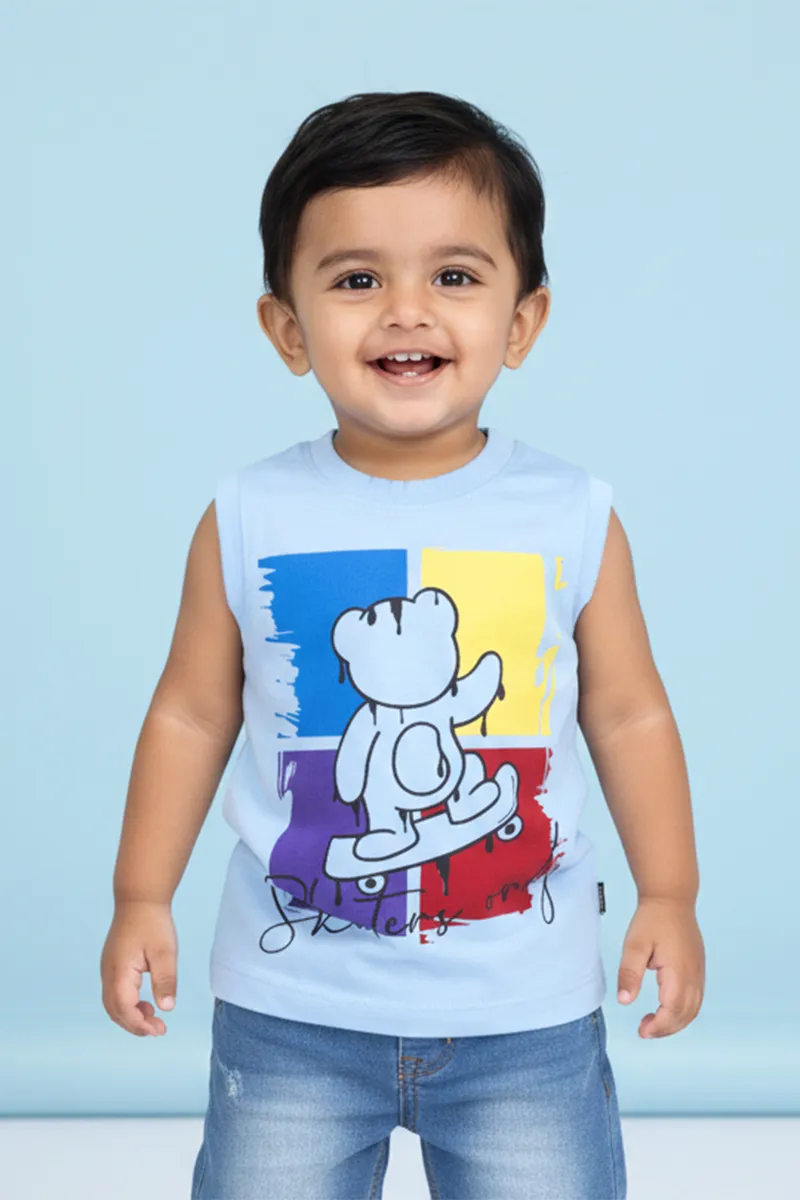 Sleeveless Printed T-Shirt for Baby Boys - Blue
