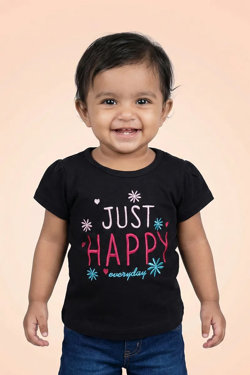 Printed Cotton T-Shirt for Baby Girls - Black CLJBT00162BLA612M
