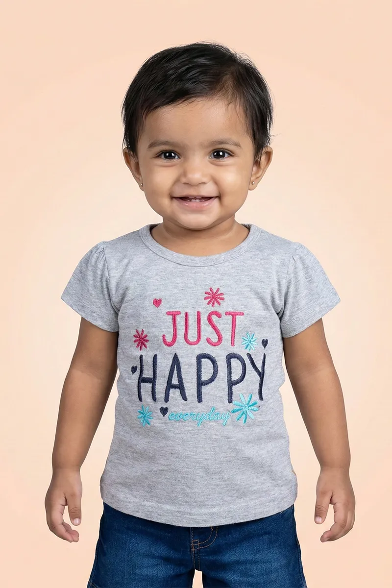 Printed Cotton T-Shirt for Baby Girls - Grey CLJBT00162GREY612M