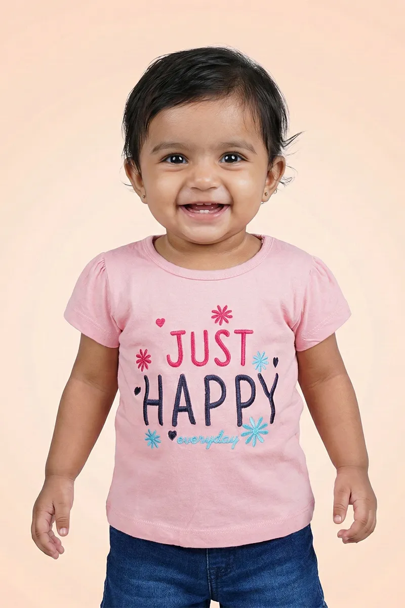 Printed Cotton T-Shirt for Baby Girls - Light Pink CLJBT00162LPI612M