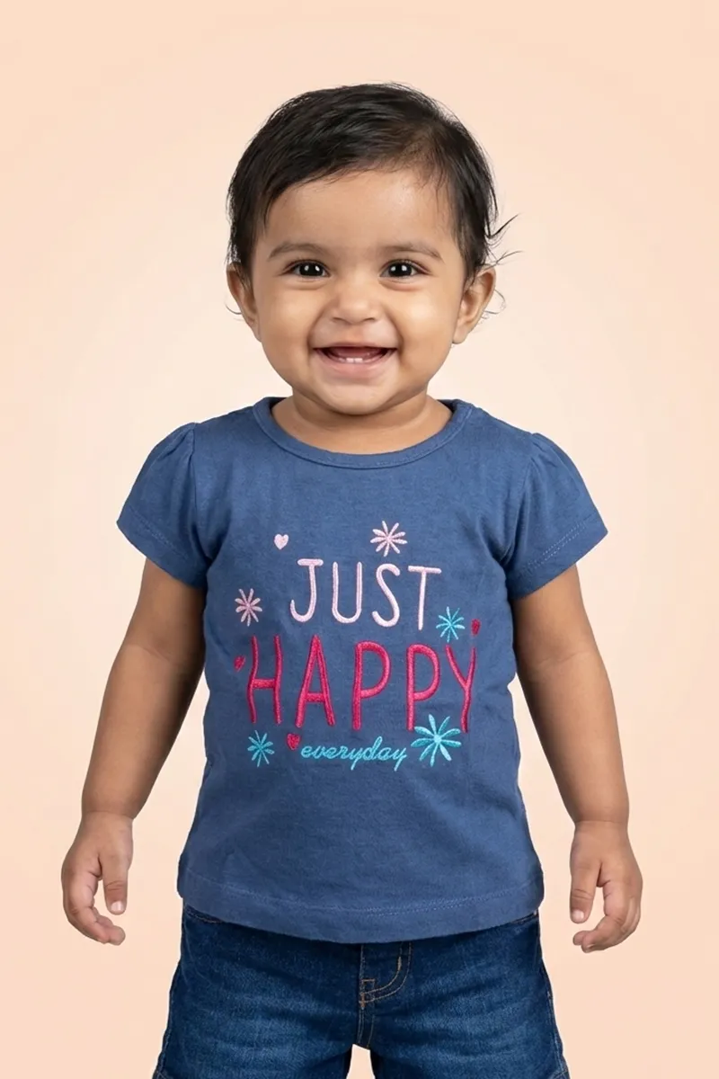 Printed Cotton T-Shirt for Baby Girls - Navy Blue CLJBT00162NAV612M