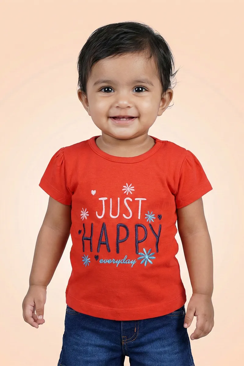 Printed Cotton T-Shirt for Baby Girls - Orange CLJBT00162ORA612M