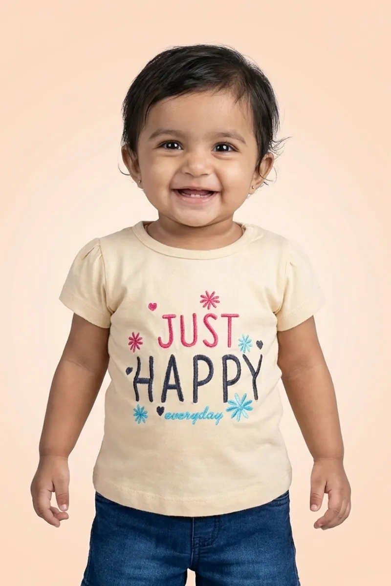 Printed Cotton T-Shirt for Baby Girls - Sandal CLJBT00162SAN612M