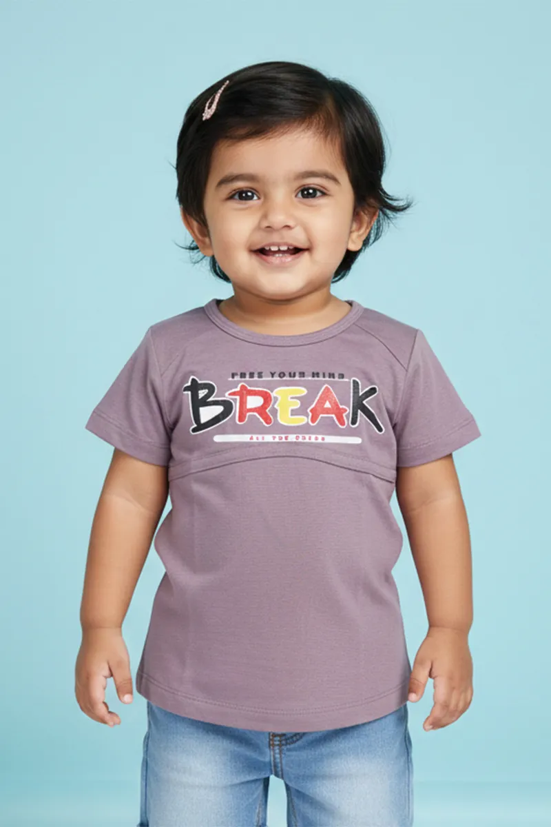 Printed Cotton T-Shirt for Baby Girls - Mauve CLJBT00164MAU612M