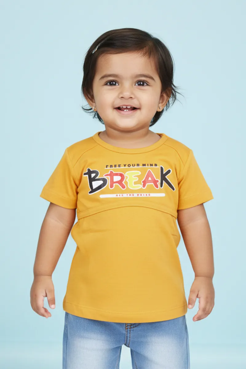 Printed Cotton T-Shirt for Baby Girls - Mustard CLJBT00164MUS612M