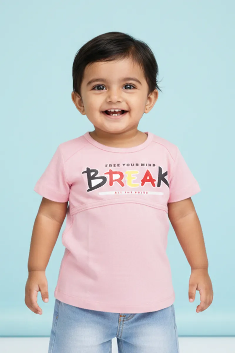 Printed Cotton T-Shirt for Baby Girls - Pink CLJBT00164PIN612M