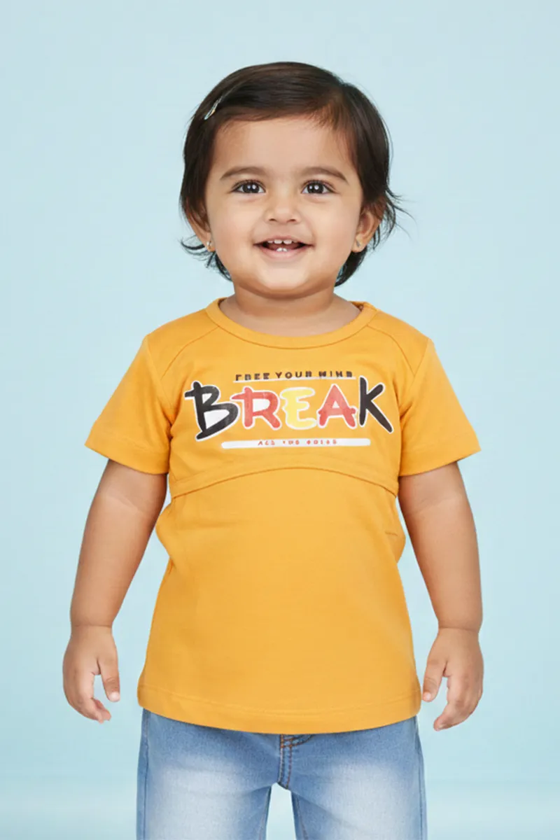 Printed Cotton T-Shirt for Baby Girls - Yellow CLJBT00164YEL612M