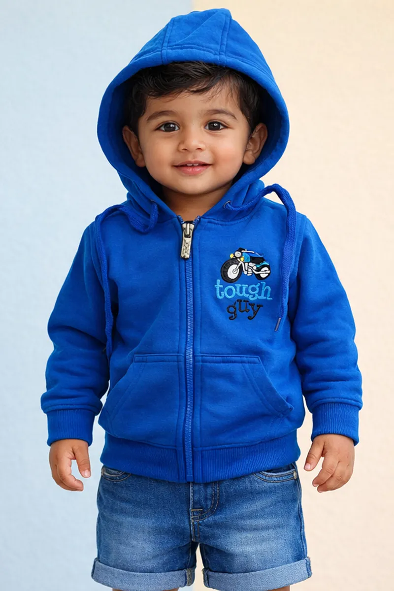 Cotton Blend Solid Hoodie for Baby Boys - Blue