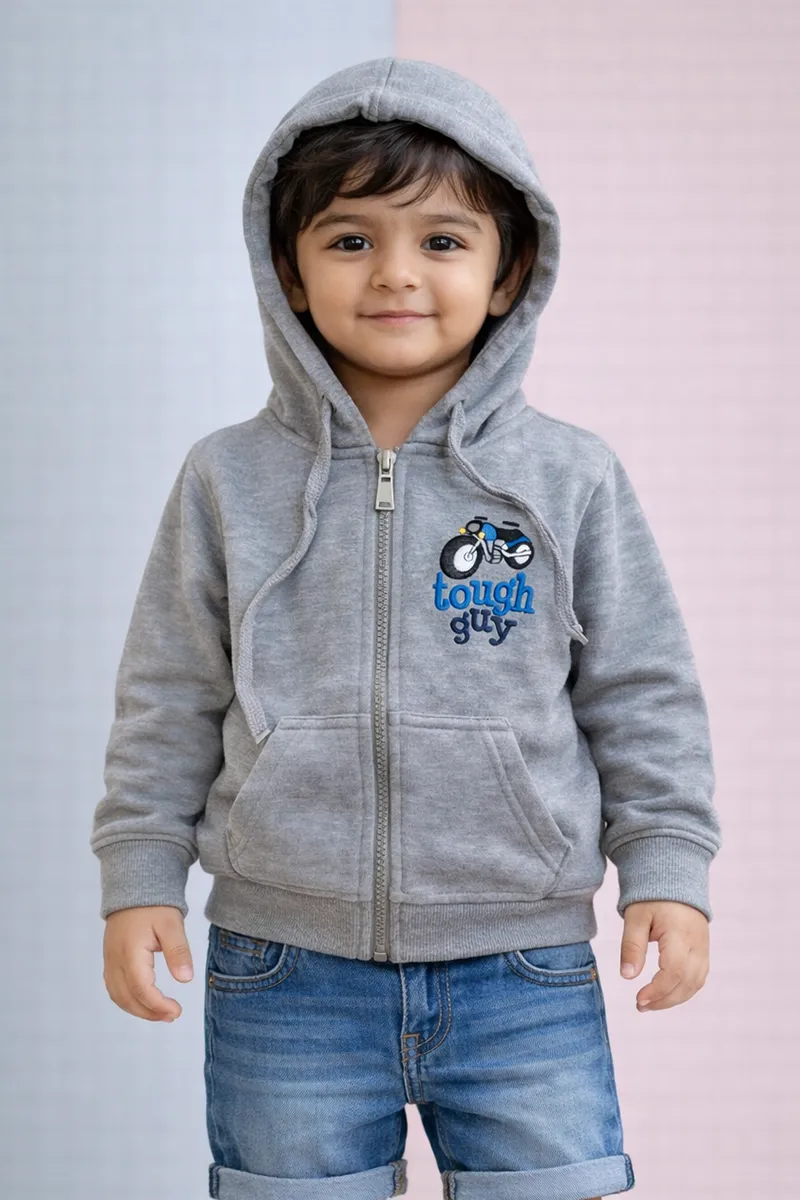 Cotton Blend Solid Hoodie for Baby Boys - Light Grey