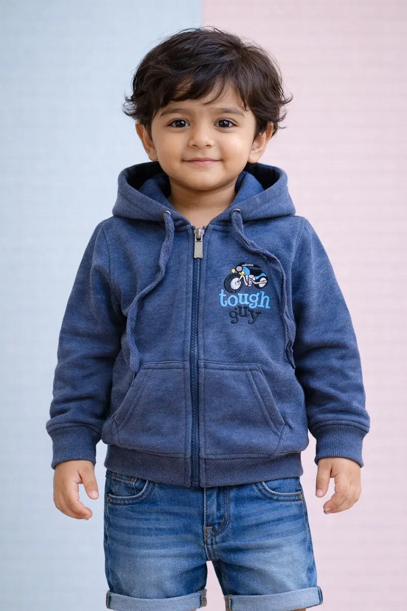 Cotton Blend Solid Hoodie for Baby Boys - Navy Blue