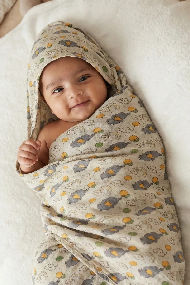 Cotton Printed Towel for Babies - Beige CLJBT001BEIFREE