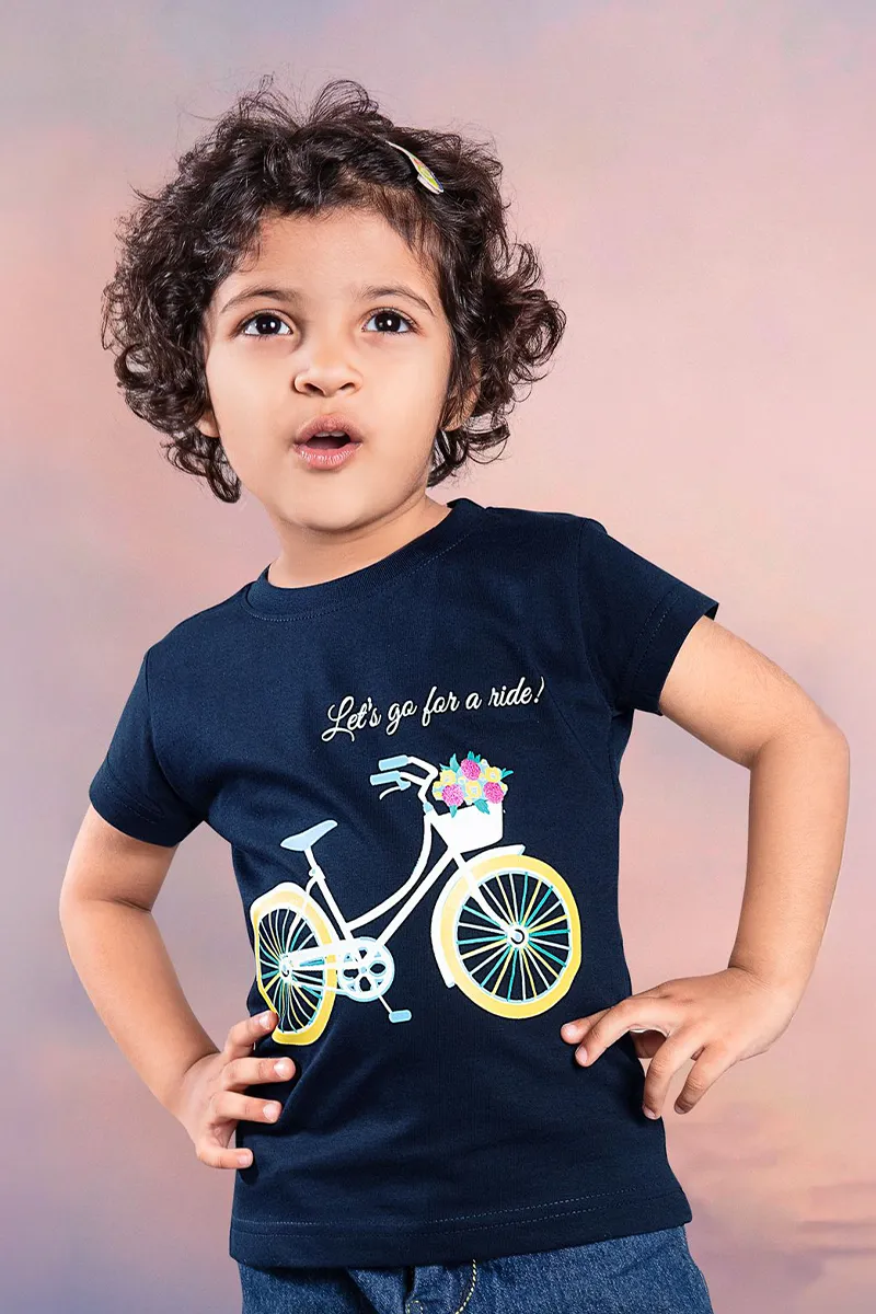 Printed T-Shirt for Baby Girl - Navy Blue
