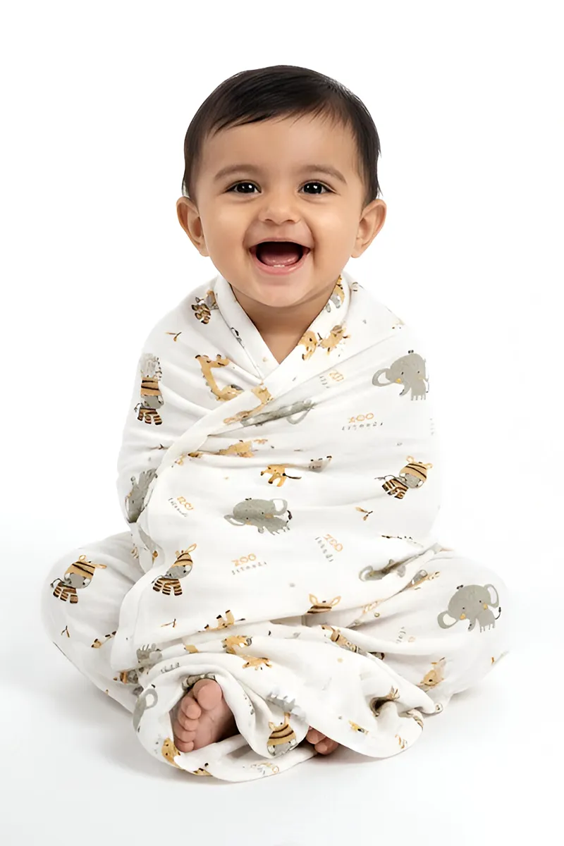 Cotton Printed Towel for Babies - White CLJBT004WHIFREE