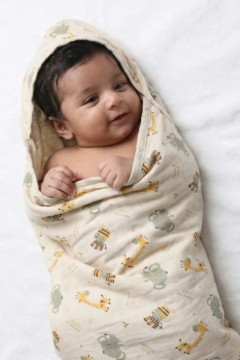 Cotton Printed Towel for Babies - Cream CLJBT005CREFREE
