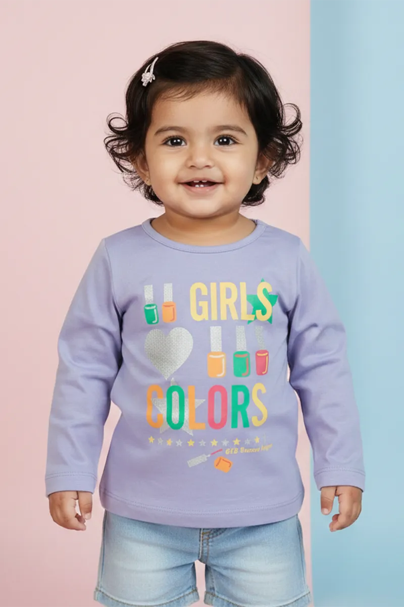 Cotton Printed T-Shirt for Baby Girl - Lavender