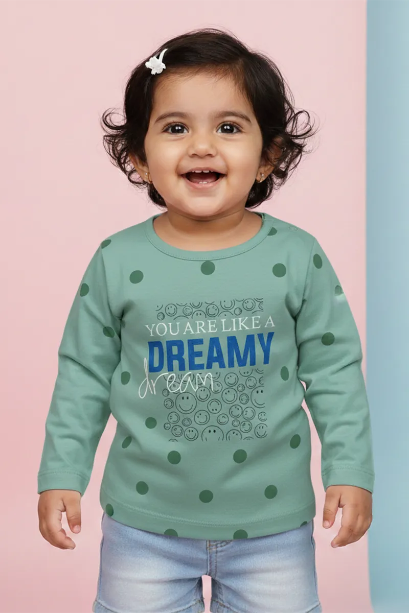 Cotton Printed T-Shirt for Baby Girl - Green