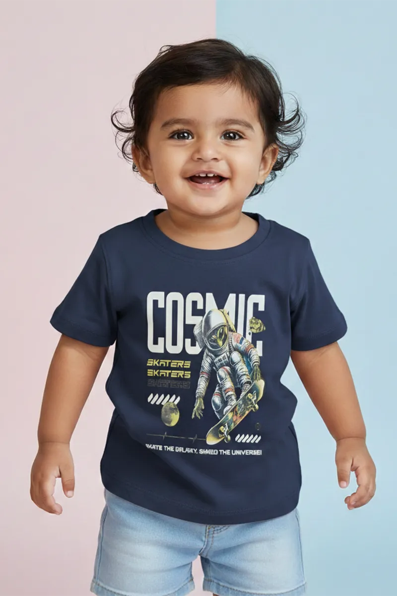 Tencel Printed T-Shirt for Baby Boys - Navy Blue