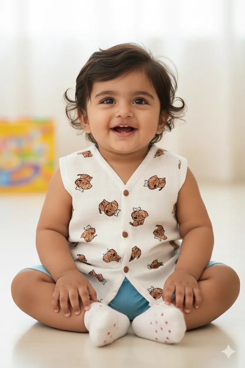 Muslin Printed Jhabla for Babies CLJBpj06BabWHI03MO