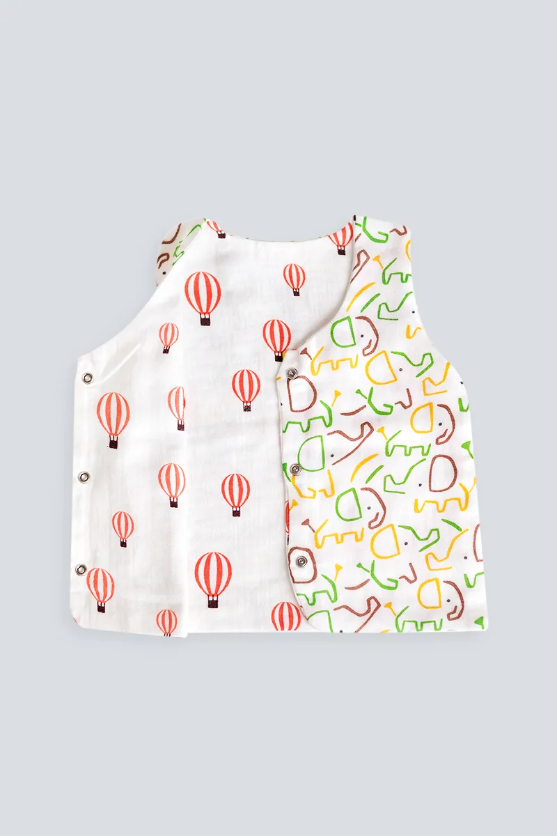 Reversible Muslin Button Jhabla for Babies CLJBrj01BabWHI03MO