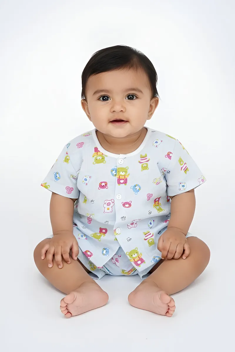 Cotton Button Jhabla Set for Babies - Blue CLJS001BLU03M