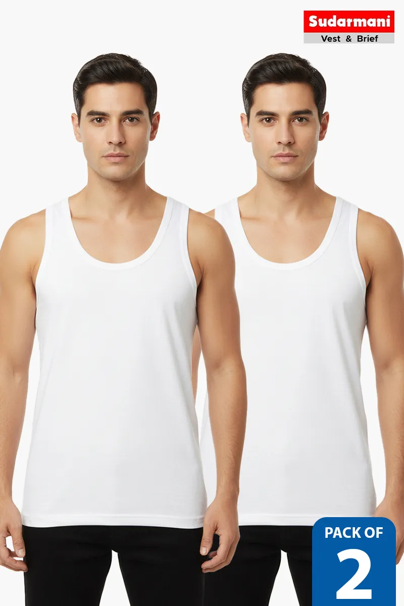 Cotton Vest for Men - Pack of 2 CLMCB012WHI85