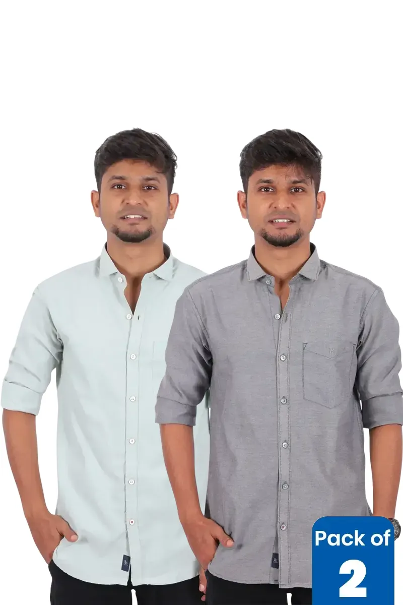 Men's Cotton Solid Casual Shirt - Pack of 2