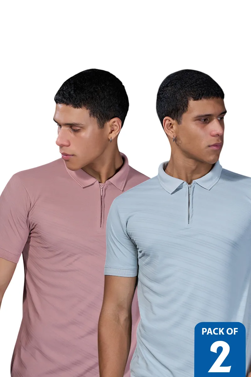 Men's Cotton Textured Casual T-shirt - Pack of 2 CLMCB126MUL40