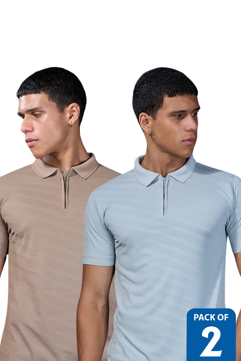 Men's Cotton Textured Casual T-shirt - Pack of 2 CLMCB128MUL42