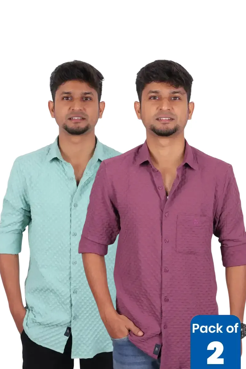 Popcorn Textured Casual Shirt for Men - Pack of 2