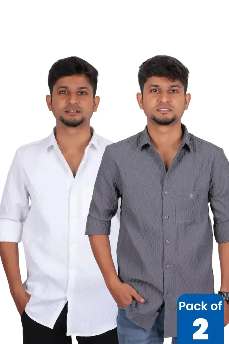 Men's Popcorn Textured Casual Shirt - Pack of 2