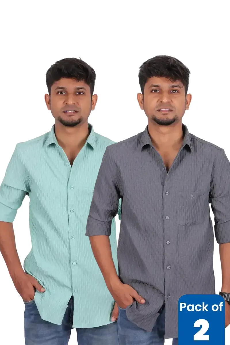 Men's Popcorn Textured Casual Shirt - Pack of 2
