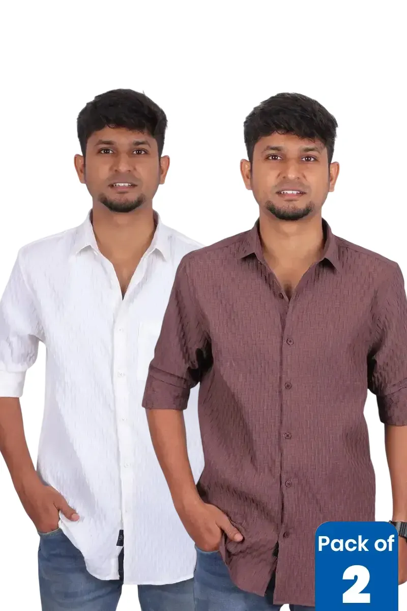 Men's Poly Blend Slim Fit Popcorn Shirt - Pack of 2 CLMCB185MULM