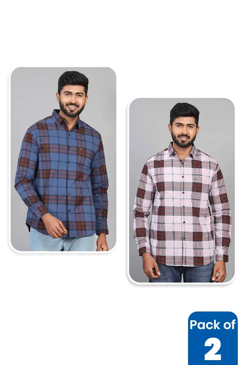 Cotton Checkered Casual Shirt for Men - Pack of 2 CLMCB190MUL42