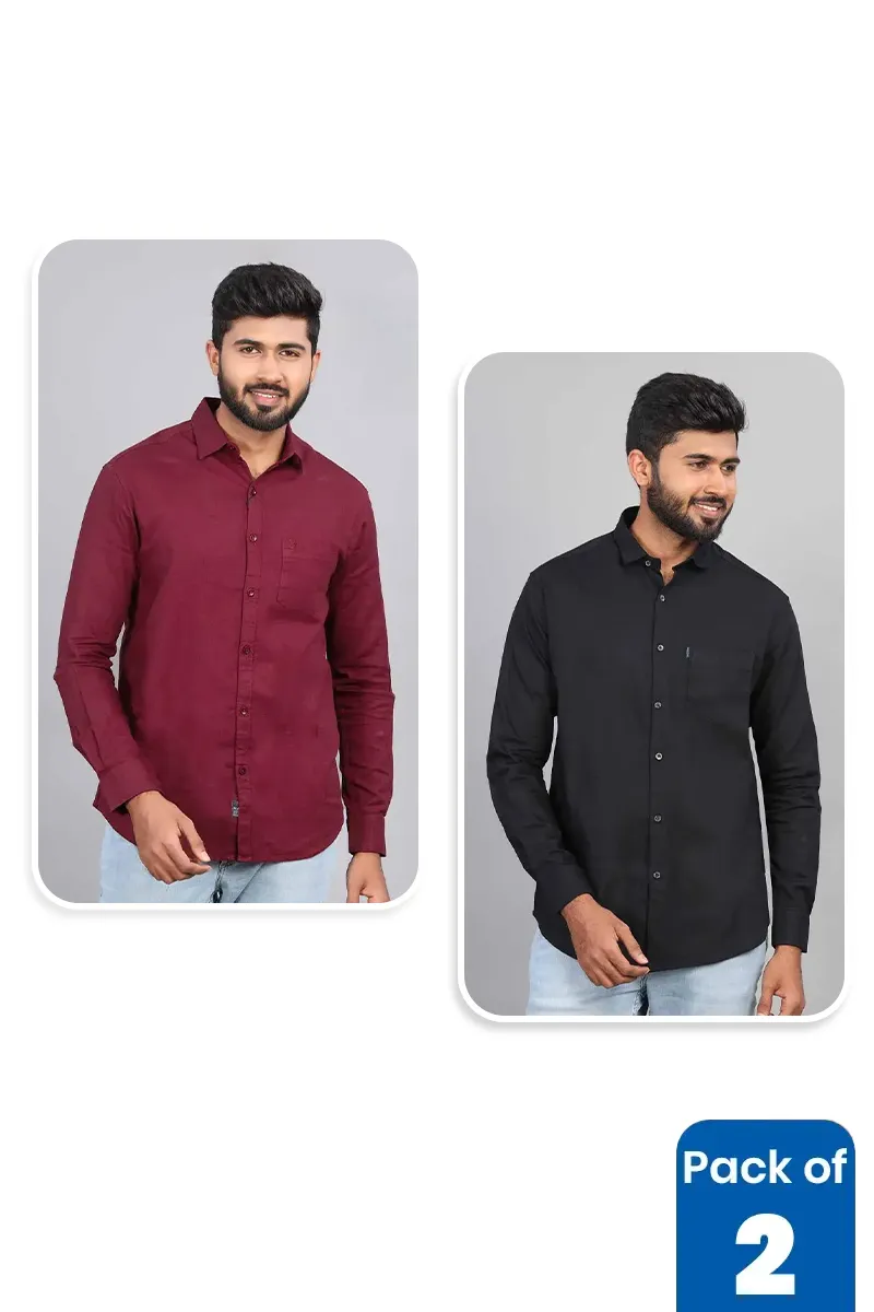 Cotton Solid Slim Fit Shirt for Men - Pack of 2