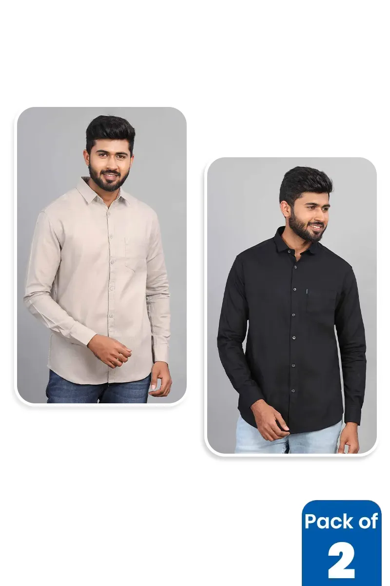 Cotton Solid Slim Fit Shirt for Men - Pack of 2 CLMCB194MUL40