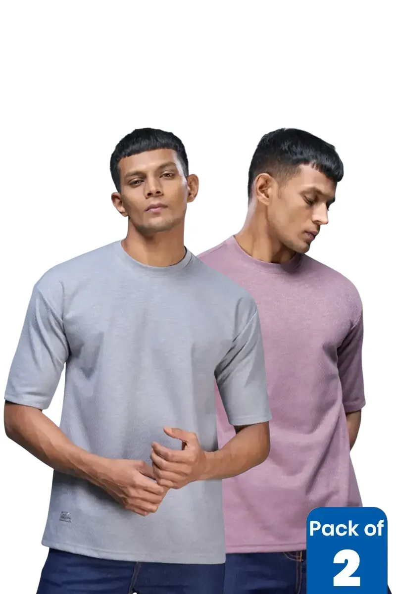 Men's Self Designed Drop Shoulder T-shirt - Pack of 2 CLMCB201MUL38