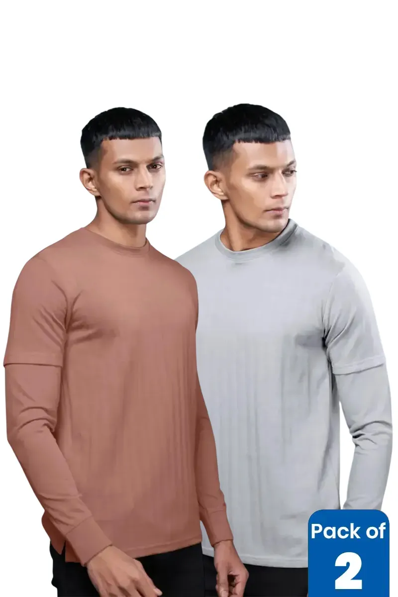 Men's Self Designed Full Sleeve T-shirt - Pack of 2 CLMCB204MUL44