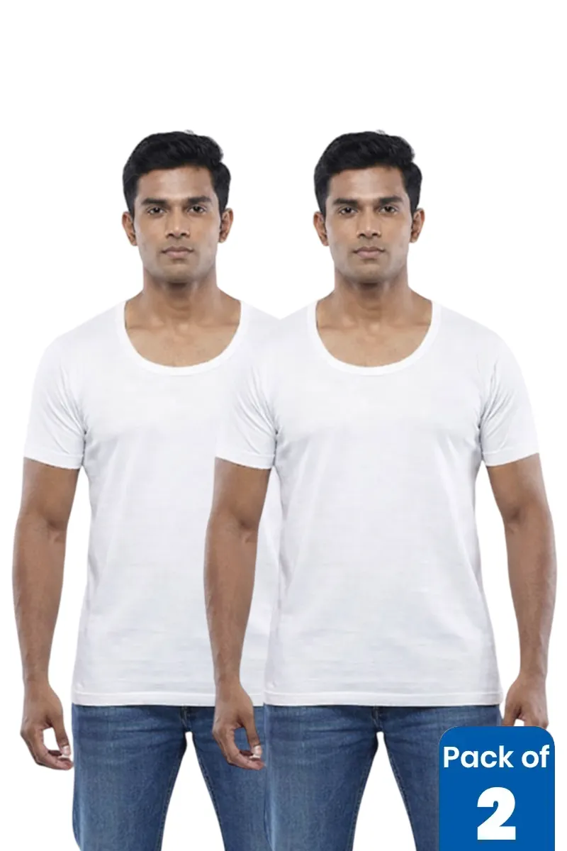 Cotton Solid Half Sleeve Vest for Men - Pack of 2