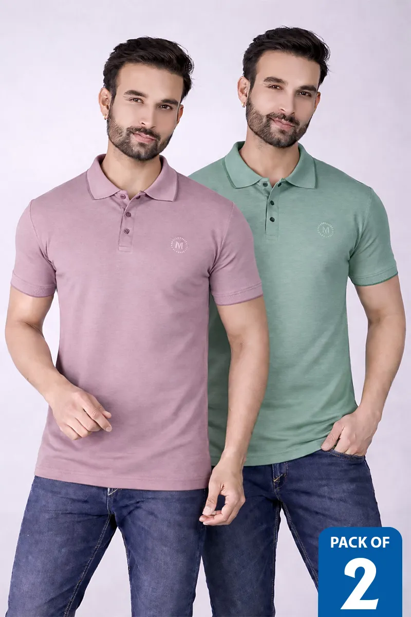 Cotton Regular Fit Polo T-shirt for Men - Pack of 2