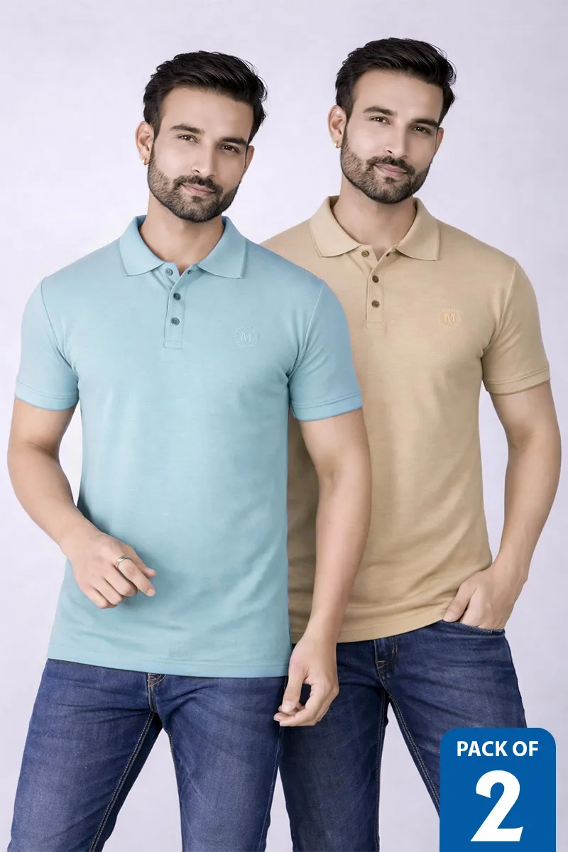 Cotton Regular Fit Polo T-shirt for Men - Pack of 2