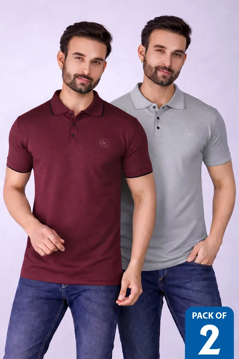 Cotton Regular Fit Polo T-shirt for Men - Pack of 2
