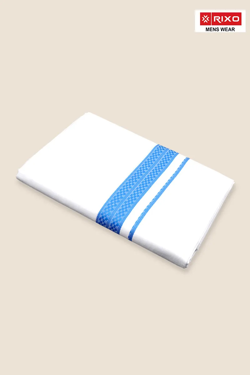 Men's Cotton Solid Dhoti with Fancy Border - 3.8 MTR CLMDH62BLU38MTR
