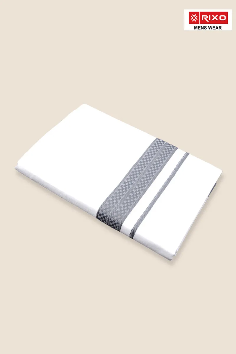 Men's Cotton Solid Dhoti with Fancy Border - 3.8 MTR CLMDH62GRE38MTR
