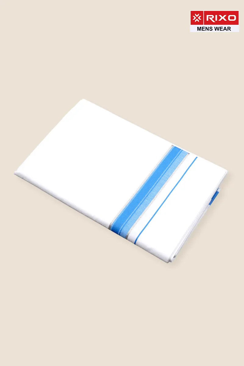 Men's Cotton Solid Dhoti with Fancy Border - 1.90 MTR CLMDH64BLU19MTR