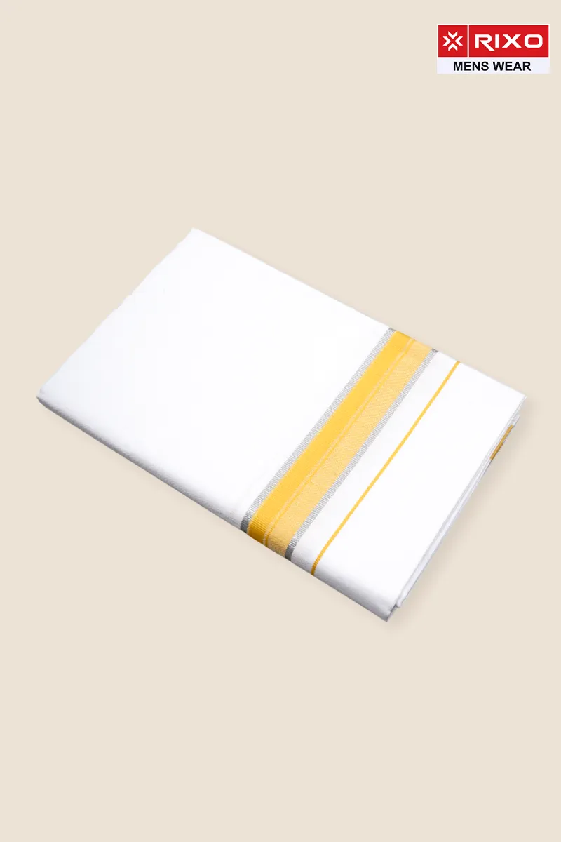 Men's Cotton Solid Dhoti with Fancy Border - 1.90 MTR