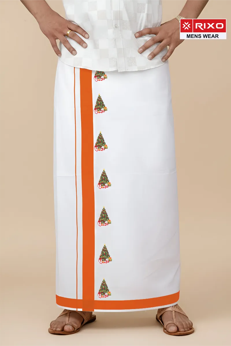 Men's Cotton Dhoti with Christmas X- Max Tree Theme Rixo MCR CLMDH66BRO2MTR
