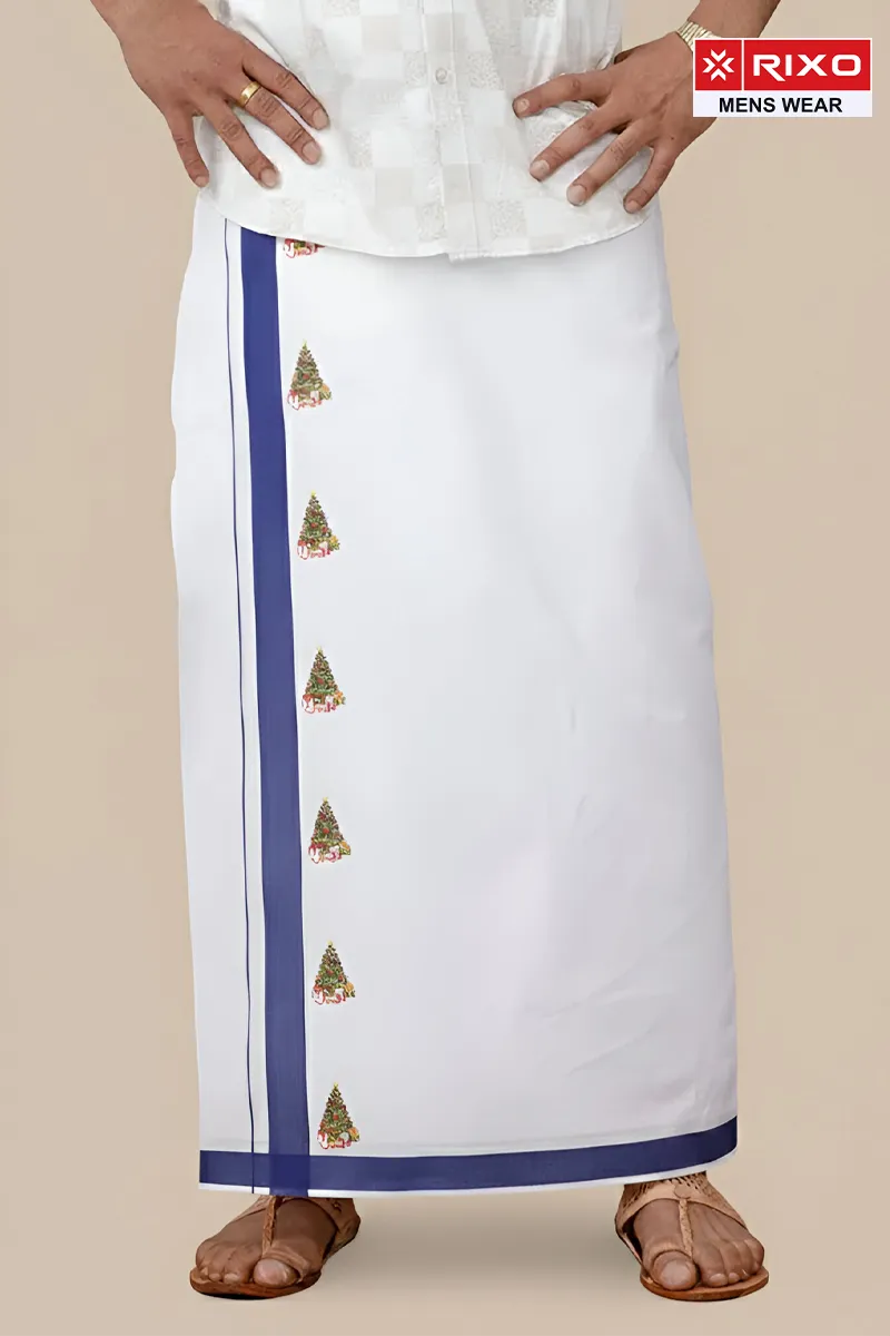 Men's Cotton Dhoti with Christmas X- Max Tree Theme Rixo MCR CLMDH66NAV2MTR