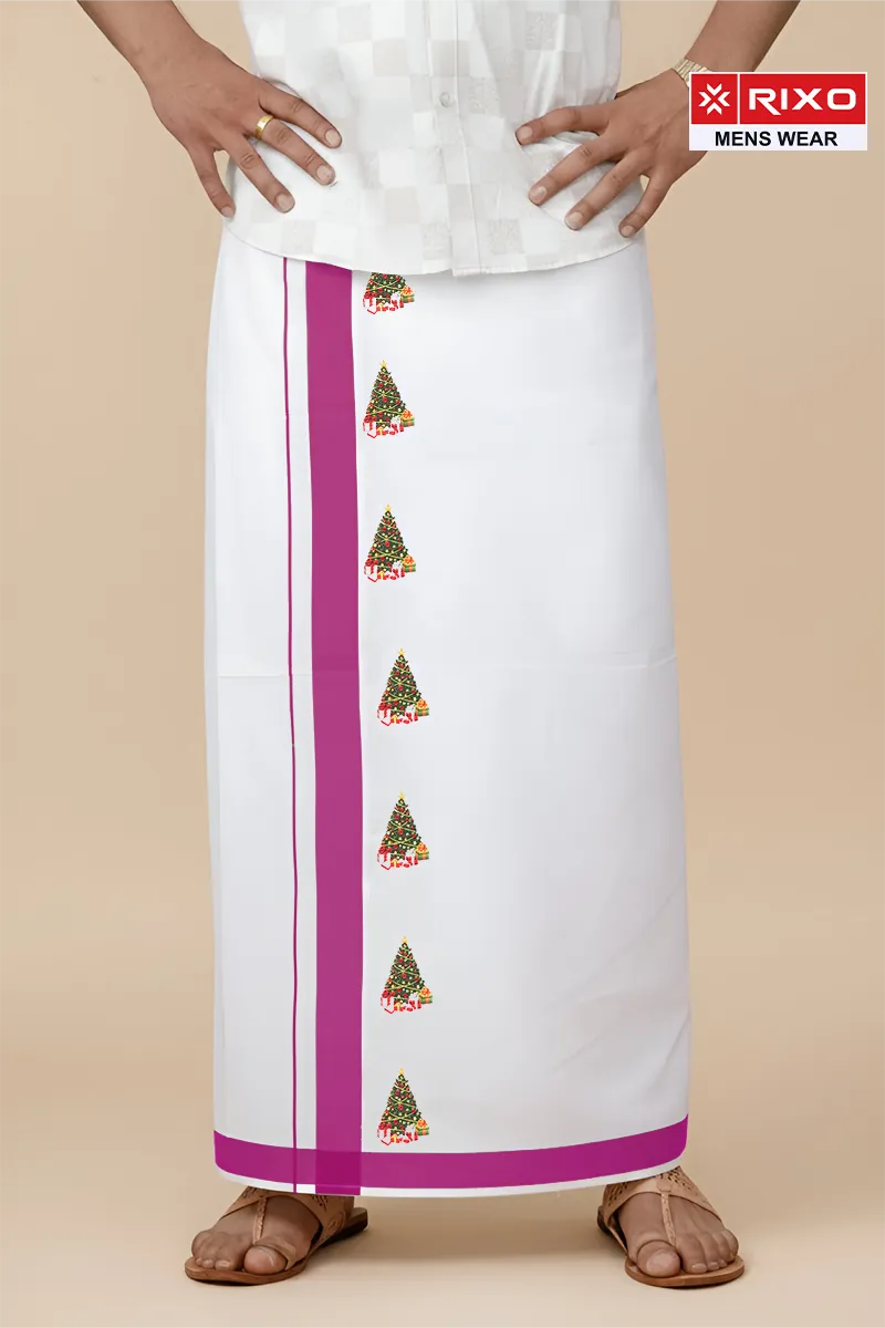 Men's Cotton Dhoti with Christmas X- Max Tree Theme Rixo MCR CLMDH66WIN2MTR