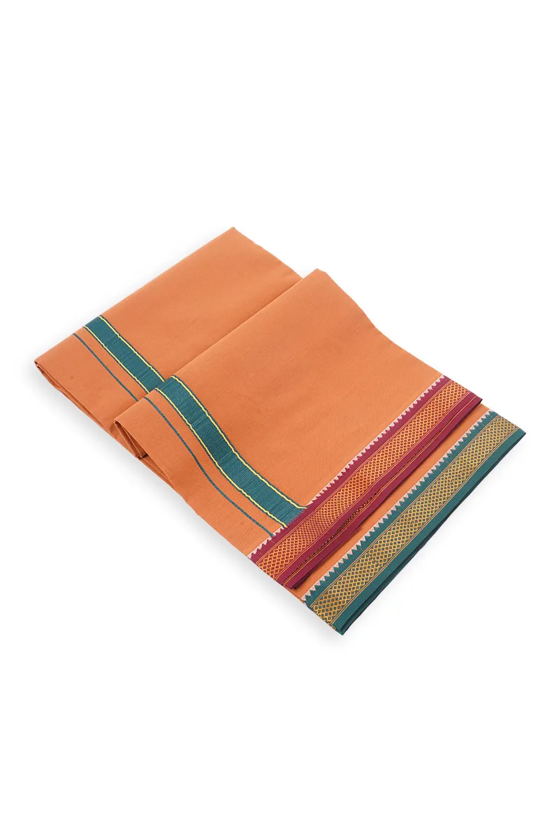 Men's Cotton Kavi Dhoti with Jari Border - 2 MTR CLMDH70BRO2MTR